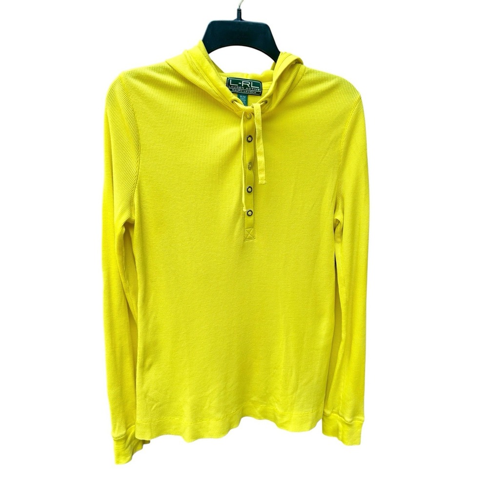 Vintage Lauren Ralph Lauren Active Yellow Waffle Thermal Hoodie Women's M - Picture 4 of 10